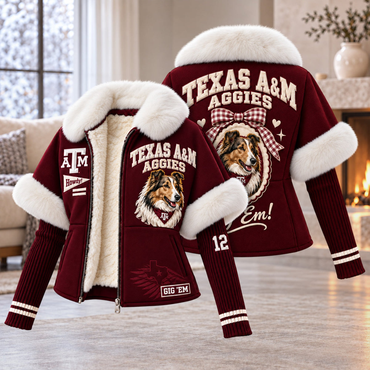 Premium TAMA Plush Collar Knit Sleeve Jacket PVNA