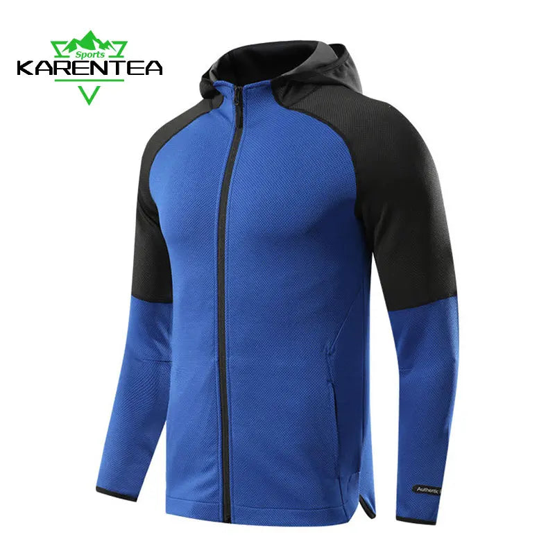 Karentea Men Running Jacket Sports and Leisure Jackets Coat Men's Windbreaker Hooded Gym Tracksuits Sportswear Jogging Clothing