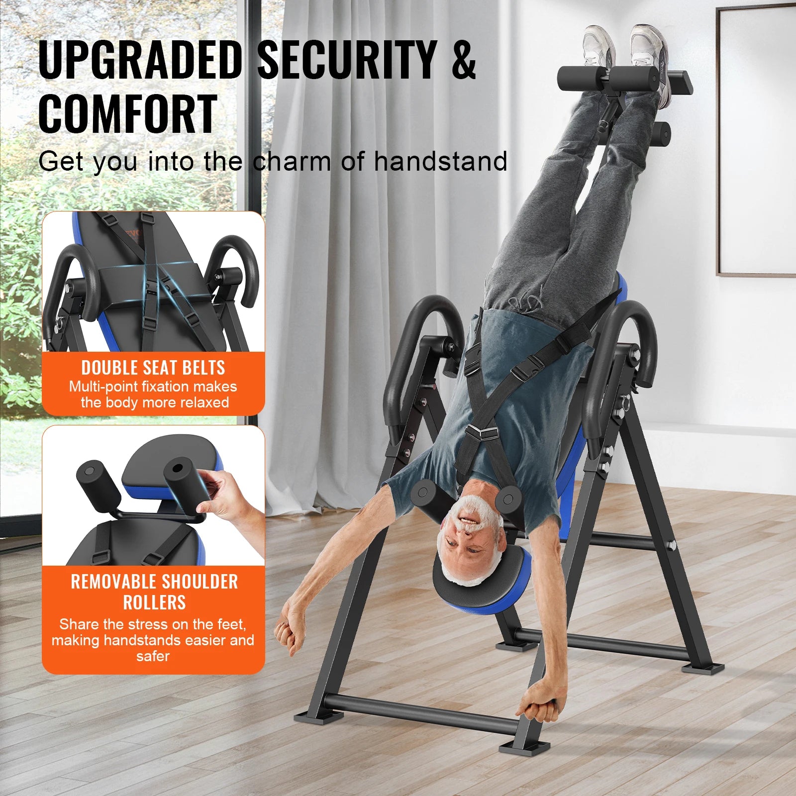 SucceBuy Inversion Table Heavy Duty Inversion Table Decompression Back Stretcher Machine Strength Training Equipment w/Headrest